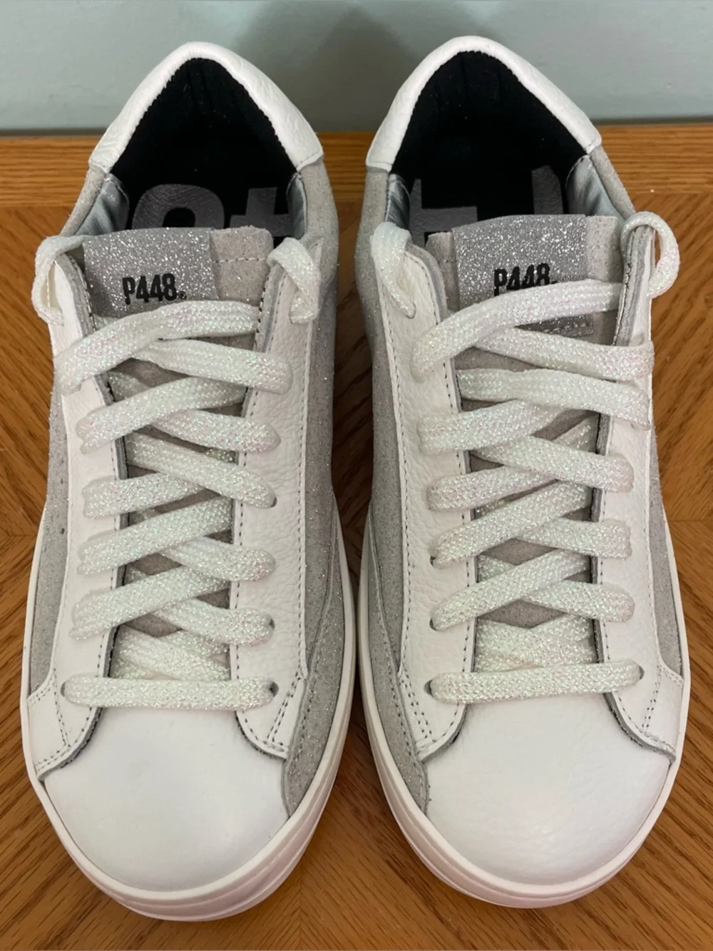 P448 John Softy Low Top Sneaker White Gray EU 37 US 6.5 Women Sparkle Glitter